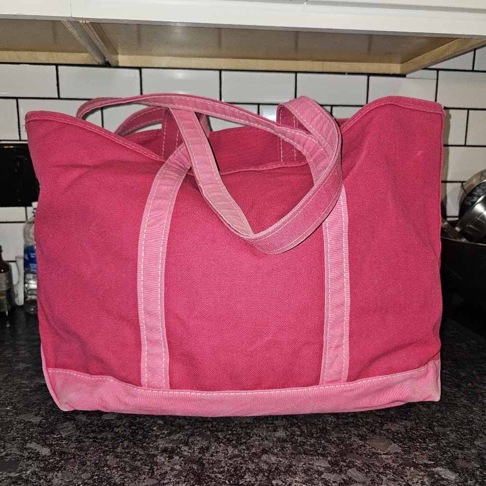 L.L Bean Boat And‎ Tote Bag XL Pink 90s Embroidered Megan Canvas Cotton USA Vtg - Picture 2 of 15